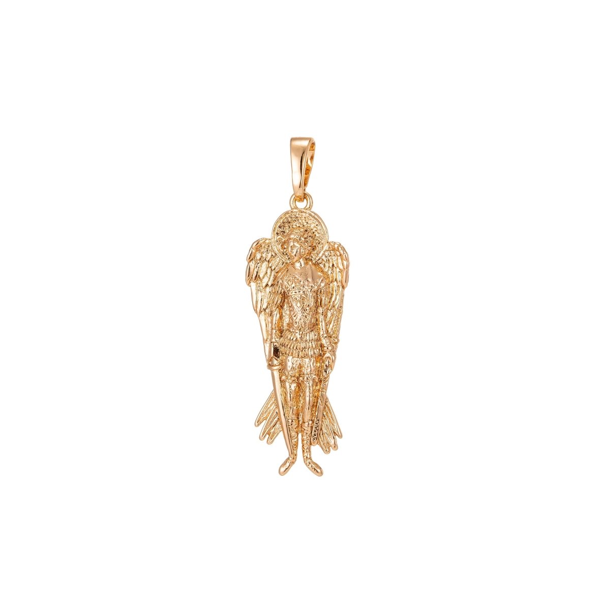 Saint Michael the Archangel Pendant 18k Gold Filled St Michael The Archangel Miniature Charm Patron Saint of Soldiers Police 36x11mm I-210