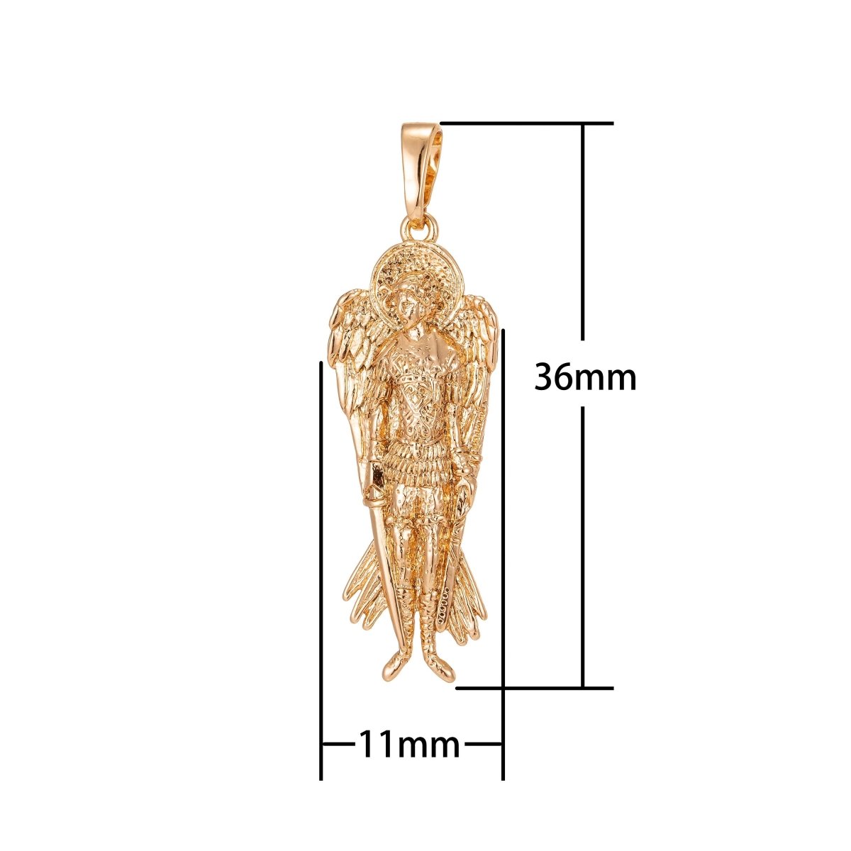 Saint Michael the Archangel Pendant 18k Gold Filled St Michael The Archangel Miniature Charm Patron Saint of Soldiers Police 36x11mm I-210