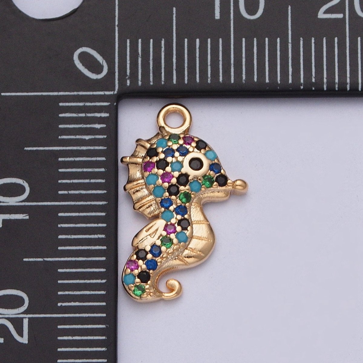 Seahorse Ocean Wildlife Multicolor Micro Paved CZ Charm | X-198