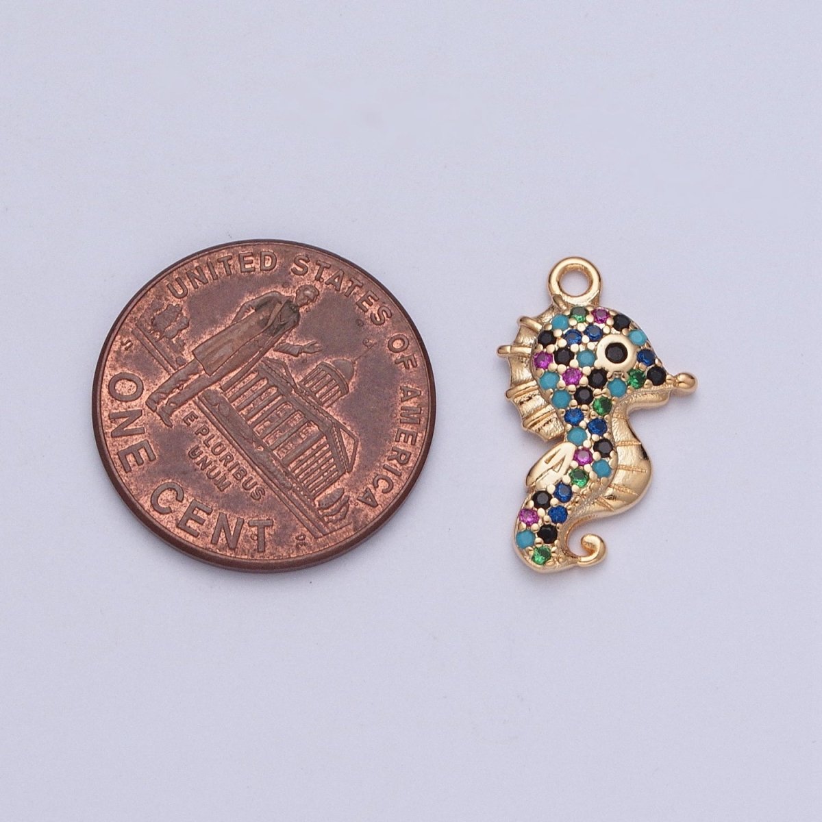 Seahorse Ocean Wildlife Multicolor Micro Paved CZ Charm | X-198