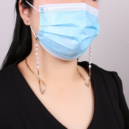 Shell Pearl Face Mask Chain Gold Necklace, Face Mask Holder, Chain ONLY, Pearl Face Mask Chain, Paper Clip Face Mask Chain