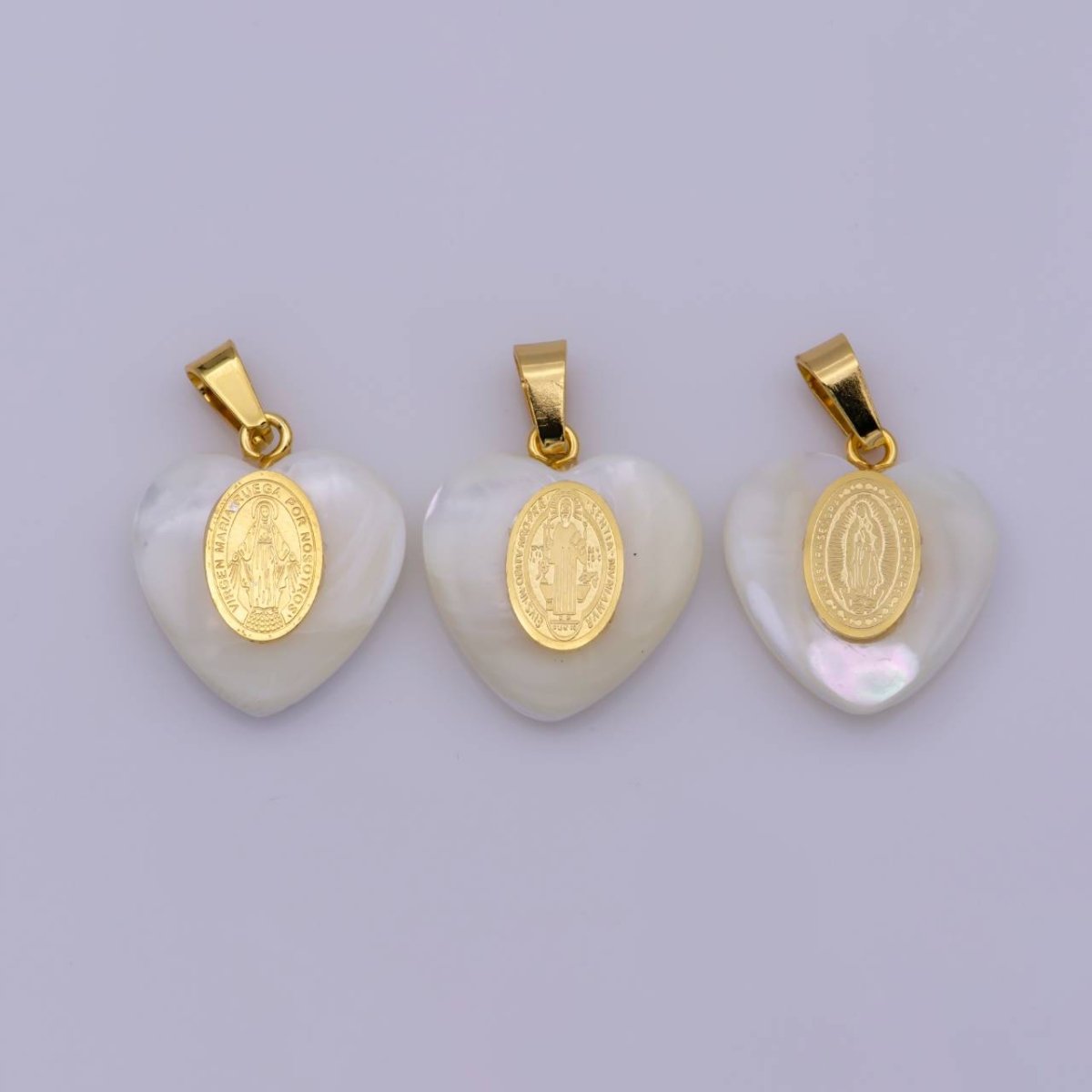 Shell Pearl Our Lady of Guadalupe, Virgin Mary Pendant, Saint Benedict Charm in Heart Pearl Charm for Necklace Making J-522 J-524 J-525