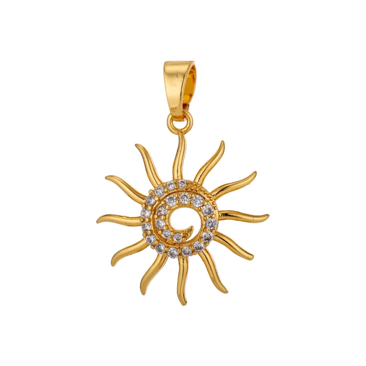 Shiny 18K Gold Filled or Rose Gold Sun Sunshine Charm Pendant w/ Bails Ray Cubic Zirconia Necklace for Jewelry Making H-805