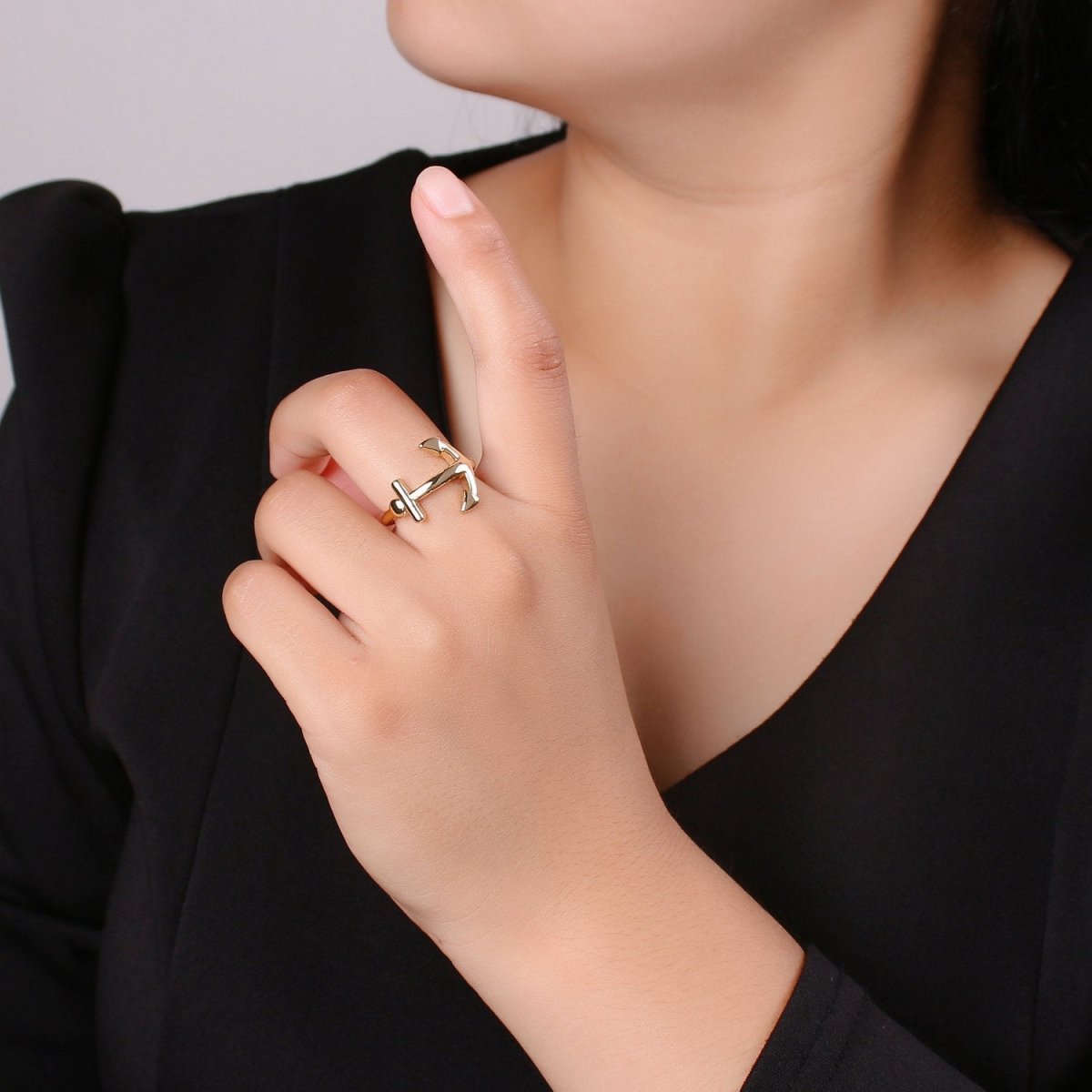 Sideways Anchor Ring in Gold or Antique Gold - Sideways Anchor Ring - Horizontal Anchor Ring - Adjustable Ring R-019 R-020