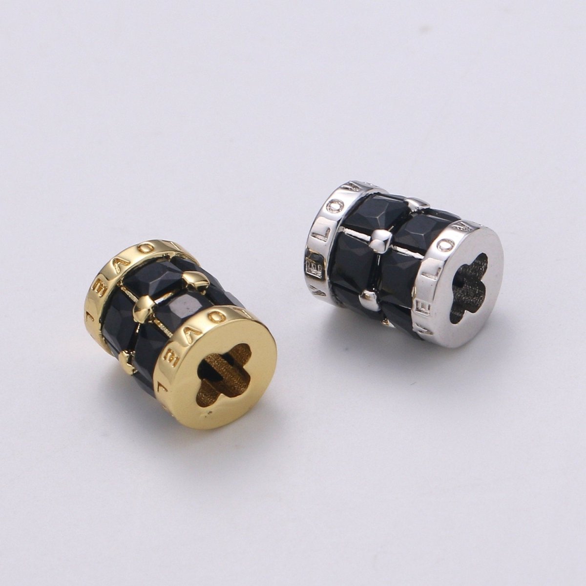 Silver, 24K Gold Filled Bead Clover Shape Small Hole Tube spacer Love Beads Charms Drum Barrel Beads, Enamel Tube Spacer 6.5x8mm Bracelet Beads | B381, B382