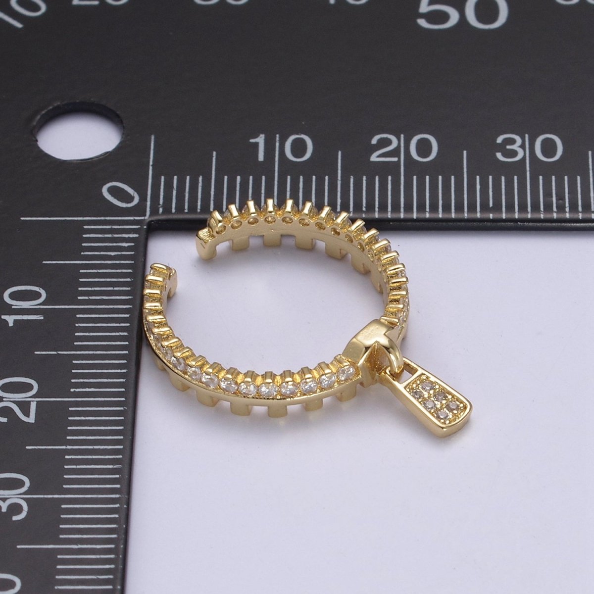 Silver / 24K Gold Filled Zipper Crystal Zirconia CZ Adjustable Ring Zip | U-409 U-410