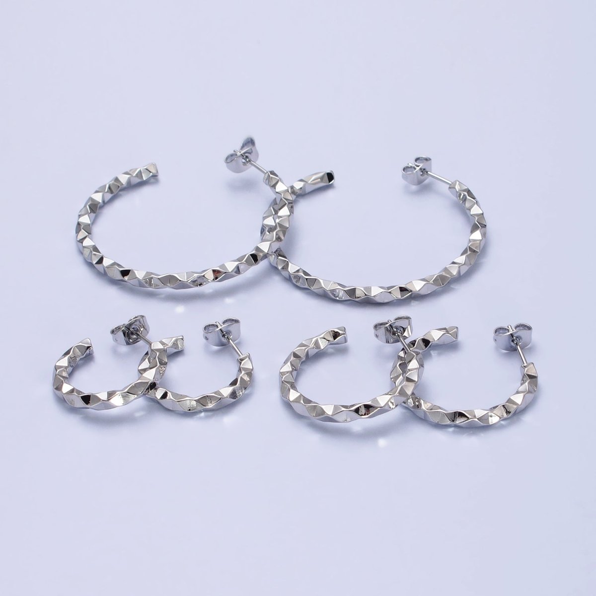 Silver 25mm, 40mm Hammered Geometric C-Shaped Hoop Earrings | AB402 AB401