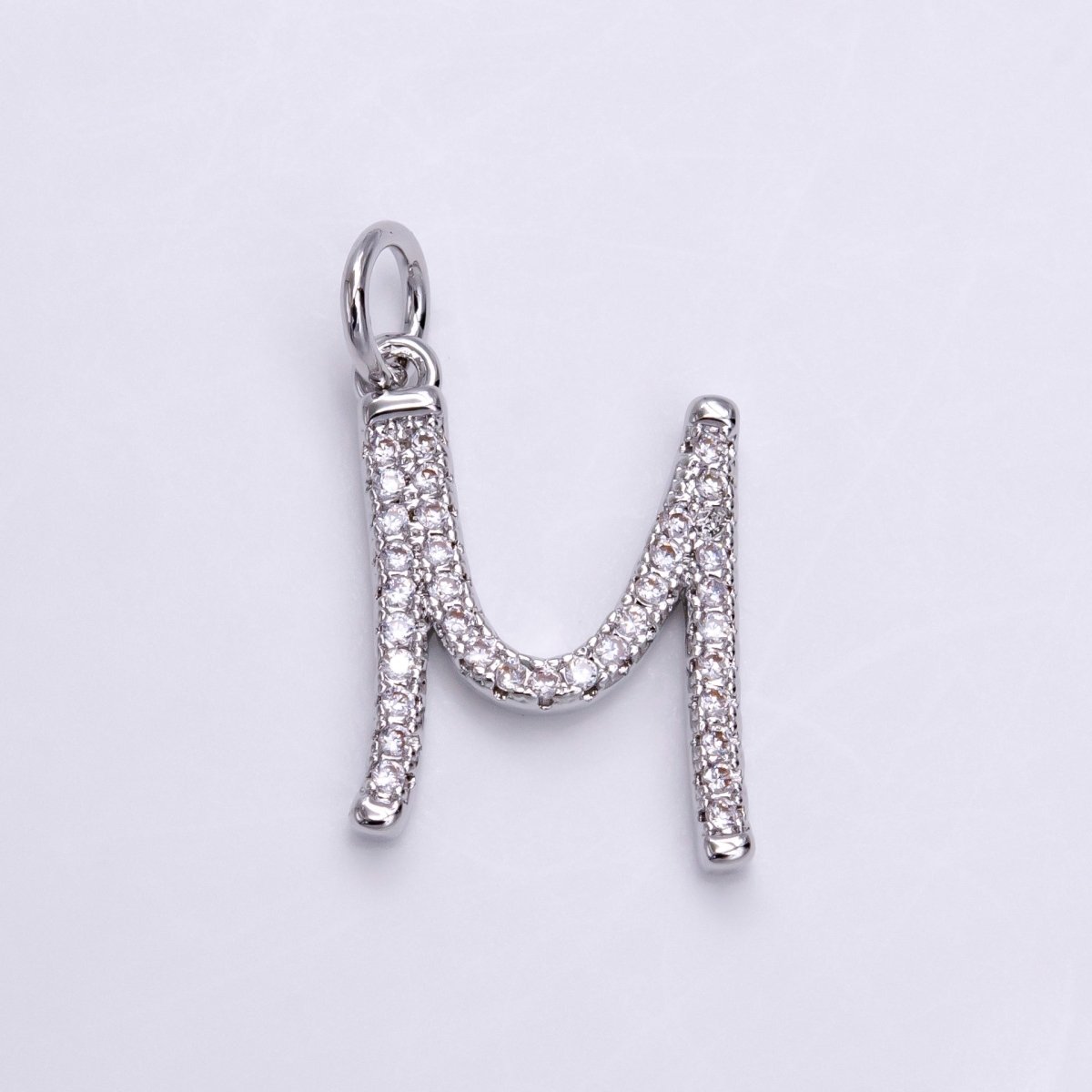 Silver A-Z Initial Letter Micro Pave Charm Personalized Letter Pendant | A-A1132-A-A1144