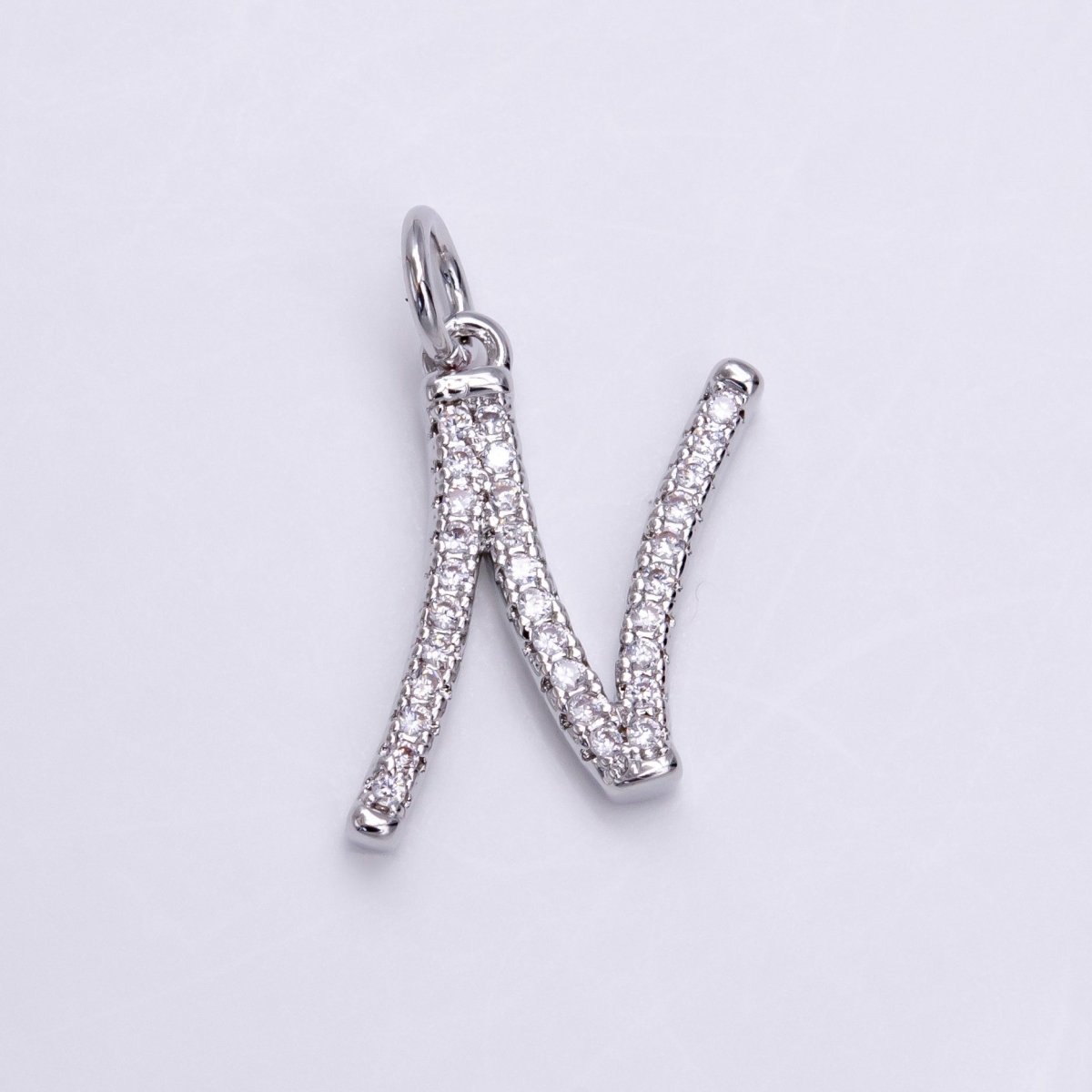 Silver A-Z Initial Letter Micro Pave Charm Personalized Letter Pendant | A-A1132-A-A1144