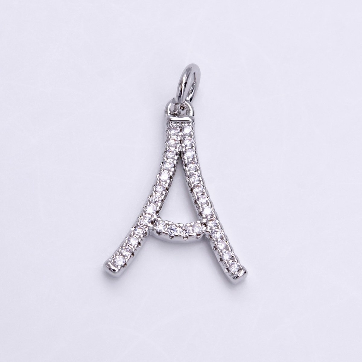 Silver A-Z Initial Letter Micro Pave Charm Personalized Letter Pendant | A-A1132-A-A1144