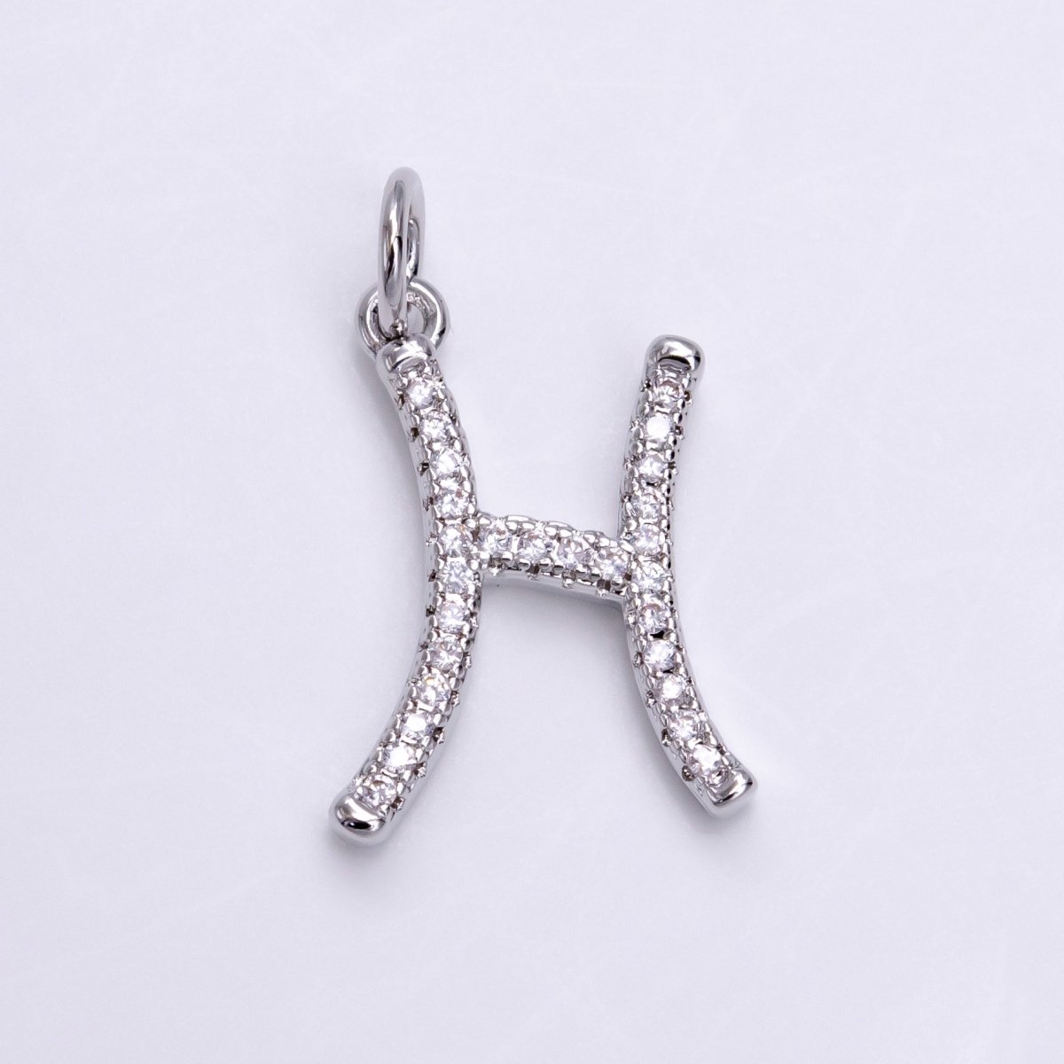 Silver A-Z Initial Letter Micro Pave Charm Personalized Letter Pendant | A-A1132-A-A1144