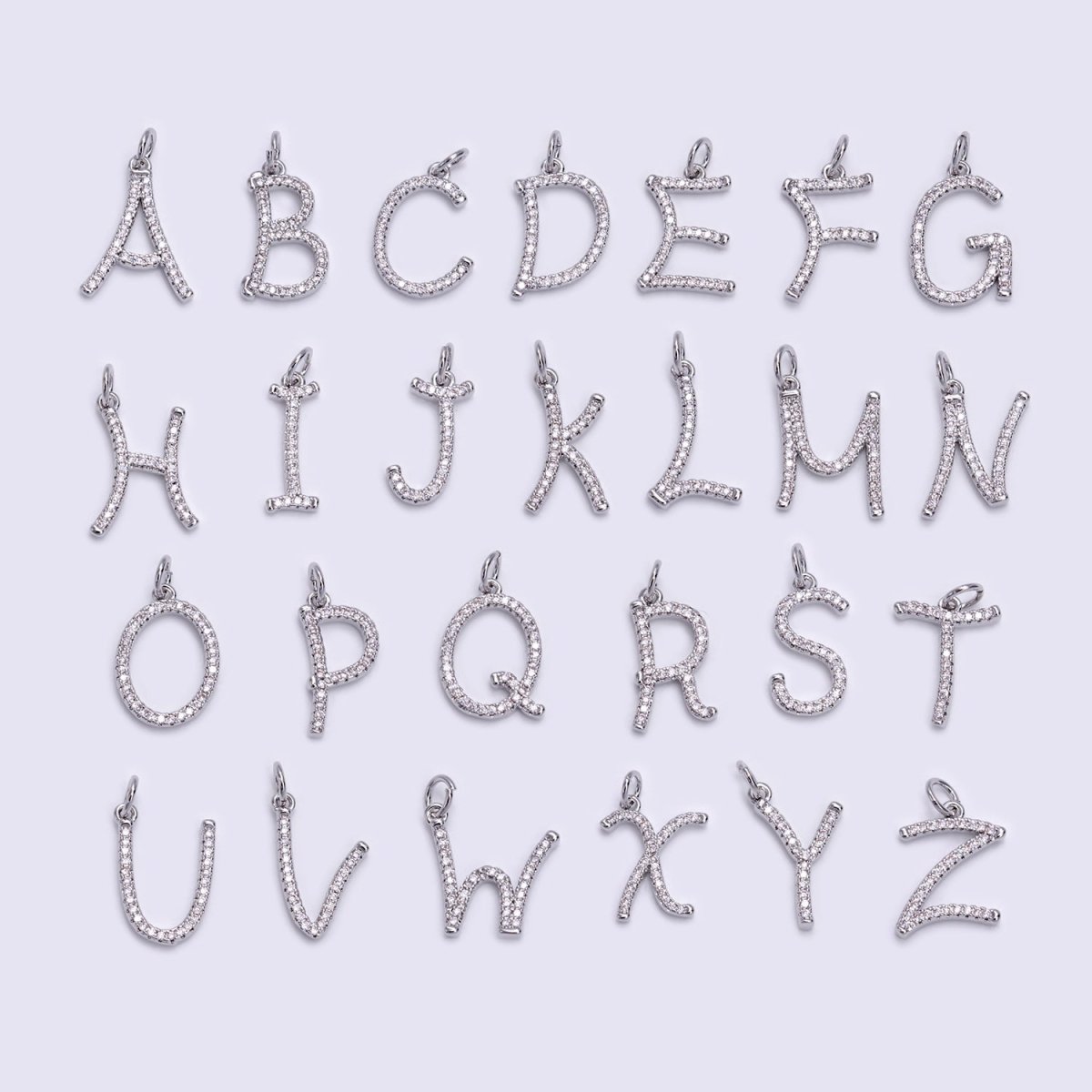 Silver A-Z Initial Letter Micro Pave Charm Personalized Letter Pendant | A-A1132-A-A1144