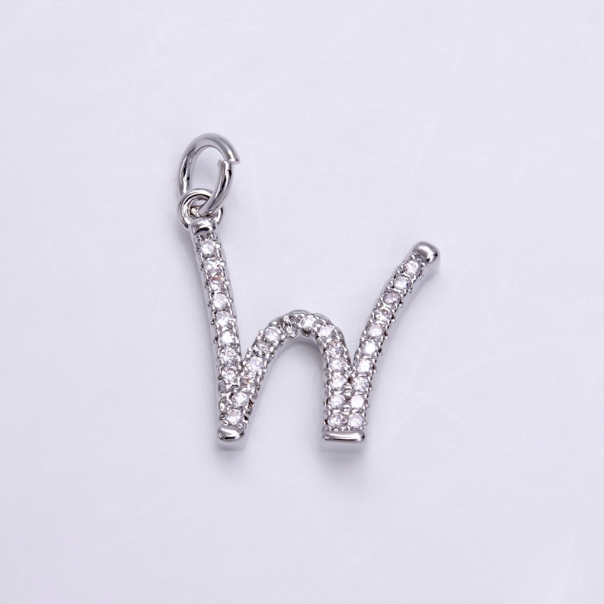 Silver A-Z Initial Letter Micro Pave Charm Personalized Letter Pendant | A-A1132-A-A1144