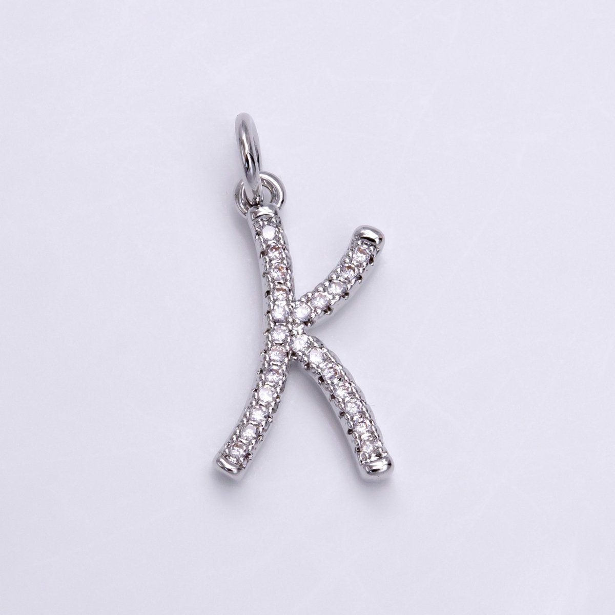 Silver A-Z Initial Letter Micro Pave Charm Personalized Letter Pendant | A-A1132-A-A1144