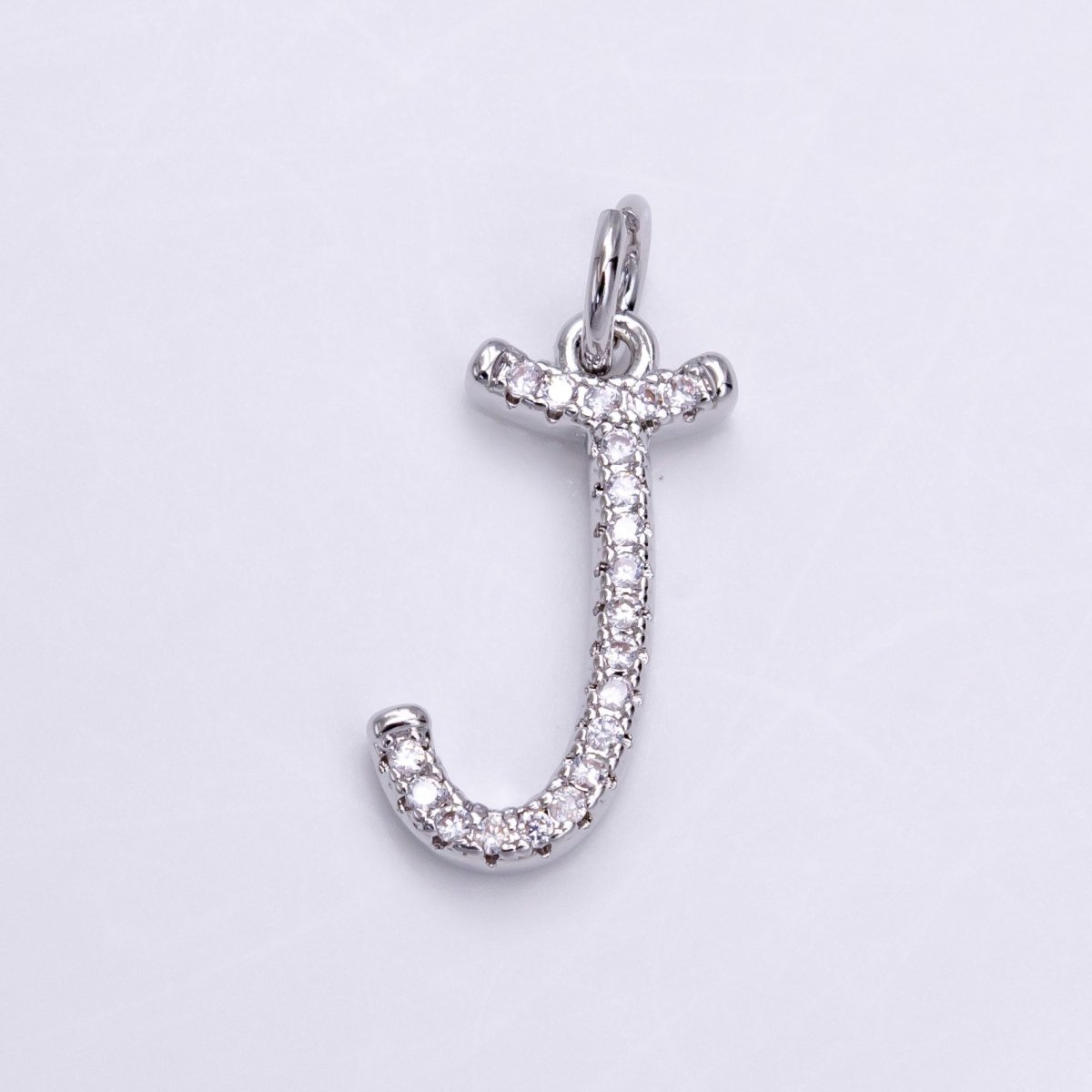 Silver A-Z Initial Letter Micro Pave Charm Personalized Letter Pendant | A-A1132-A-A1144