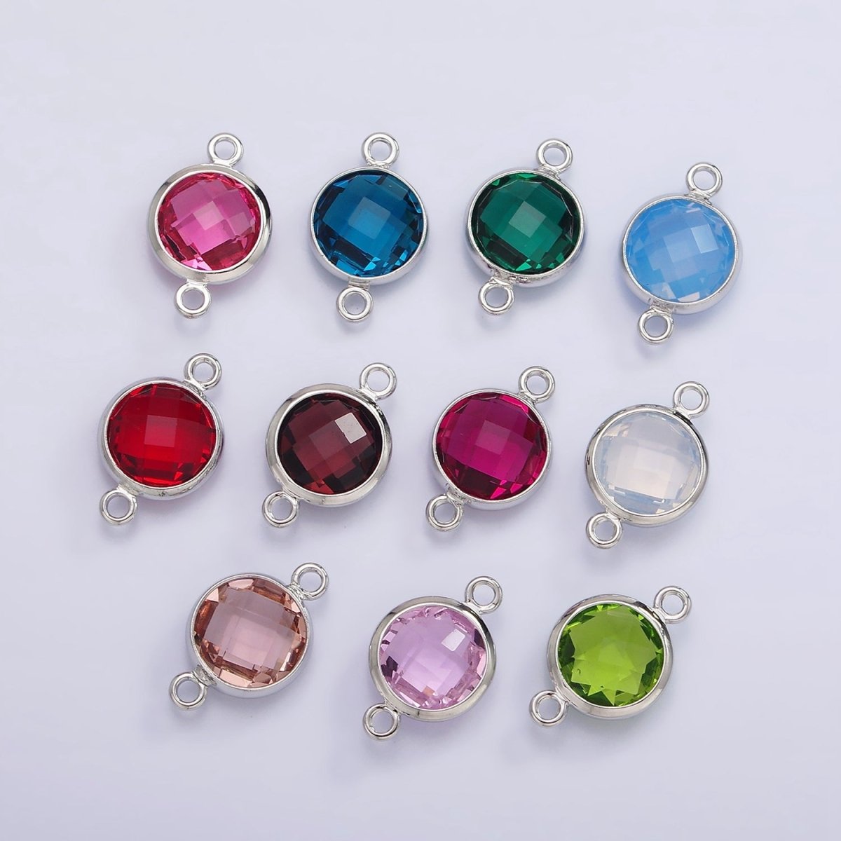 Silver Birthstone CZ Connector Link Connector for Bracelet Necklace School Colors Stone Finding G-754~G-764