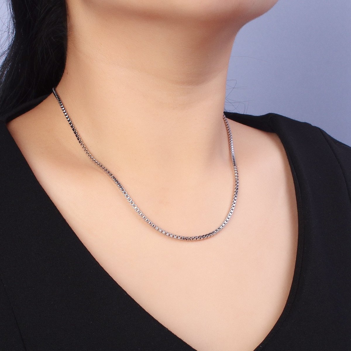 Silver Box Chain Necklace - Unisex 2mm Waterproof Box Necklace, Minimalist Gifts for Men, Women Ready to Wear Chain for Gift | WA-1547 Clearance Pricing