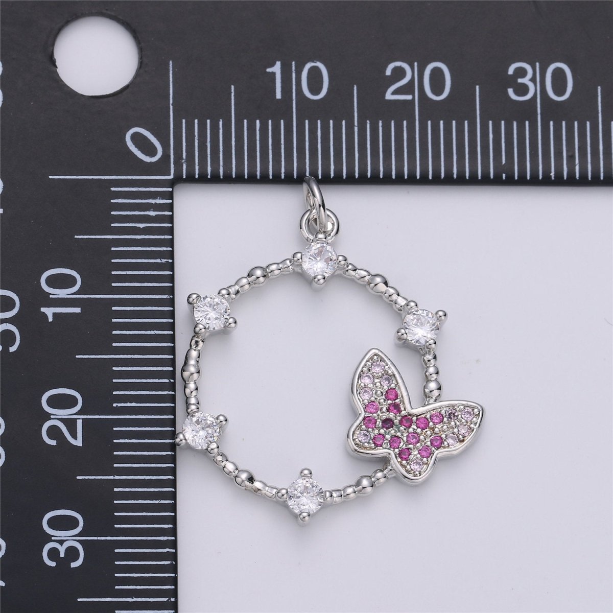Silver Butterfly charm, Micro Pave Butterfly Pendant for Necklace Charm Earring Supply Component D-011