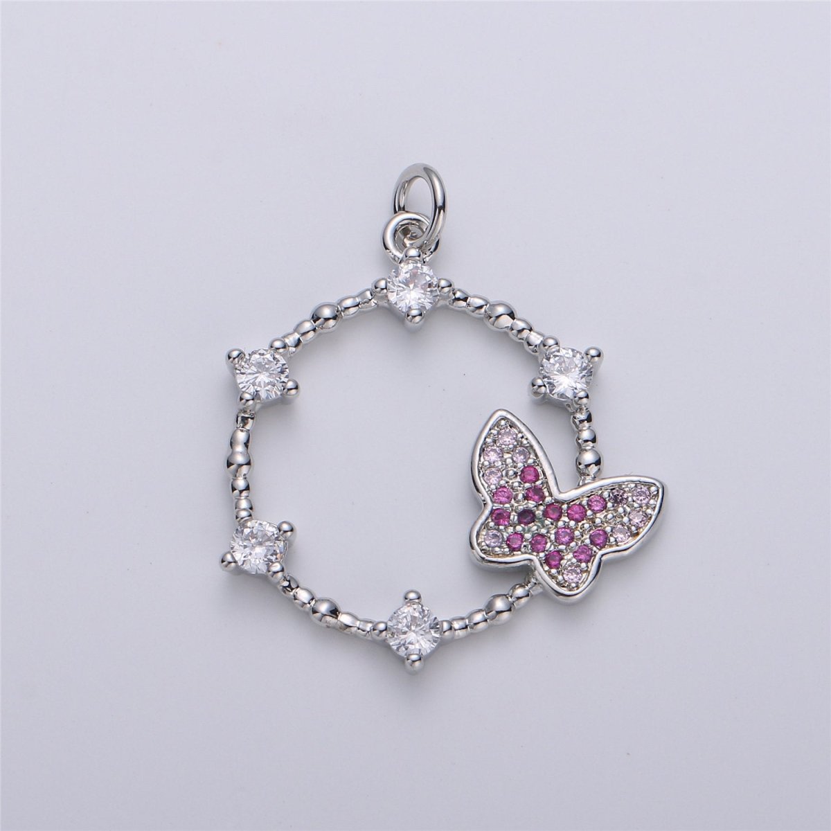 Silver Butterfly charm, Micro Pave Butterfly Pendant for Necklace Charm Earring Supply Component D-011