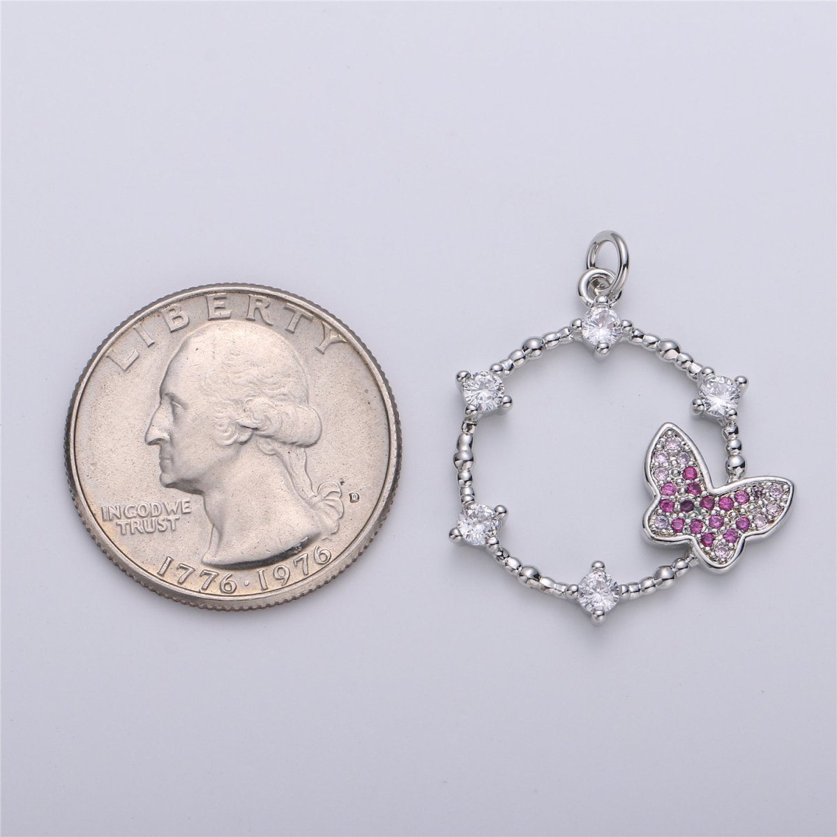 Silver Butterfly charm, Micro Pave Butterfly Pendant for Necklace Charm Earring Supply Component D-011