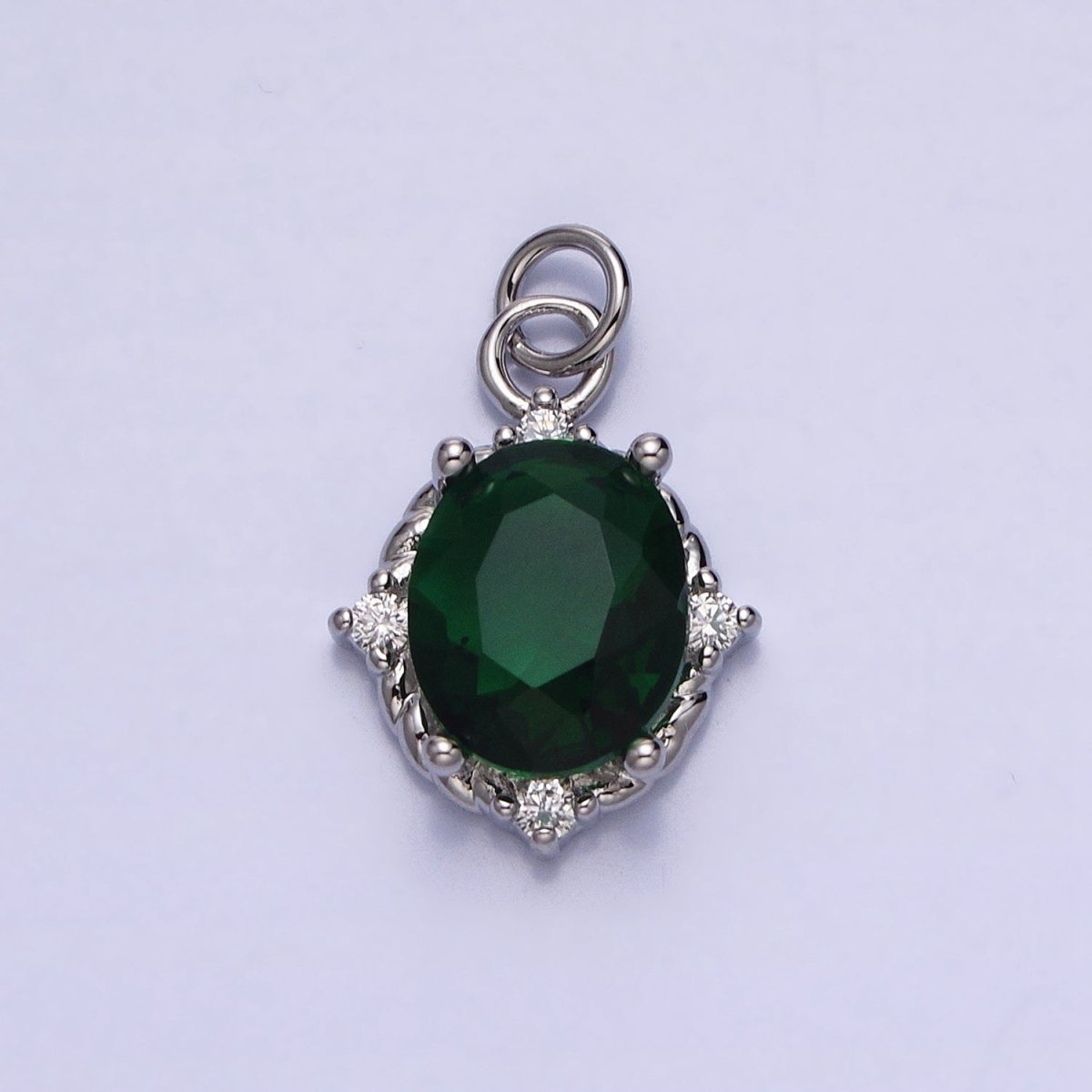 Silver Colorful Oval Brilliant Cut Cubic Zirconia Stones Clear, Pink Green Gold CZ Charm AC539 AC540 AC541 AC542 AC543 AC544