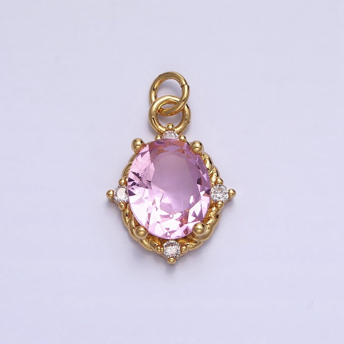Silver Colorful Oval Brilliant Cut Cubic Zirconia Stones Clear, Pink Green Gold CZ Charm AC539 AC540 AC541 AC542 AC543 AC544