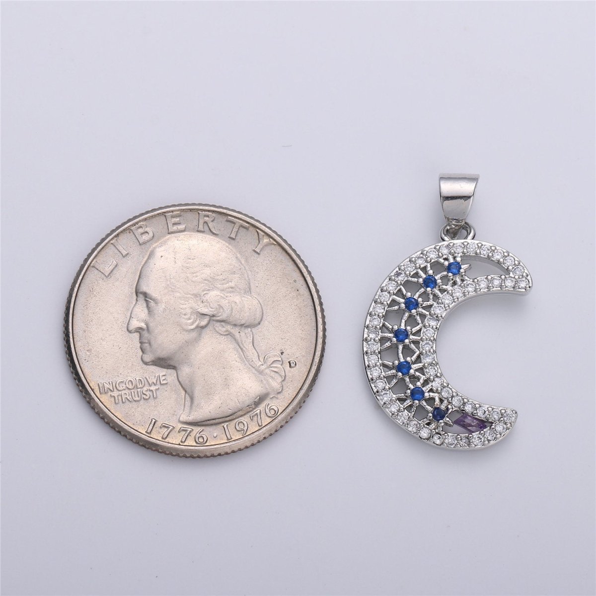 Silver Crescent Moon Charms, Micro Pave Charms, Cubic Moon Pendant, CZ Celestial Jewelry Necklace Bracelet Componen I-608