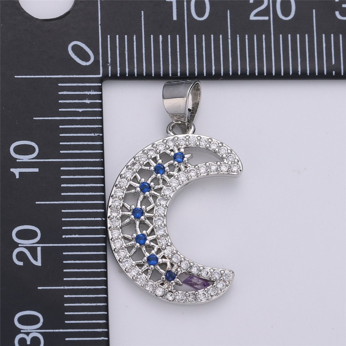 Silver Crescent Moon Charms, Micro Pave Charms, Cubic Moon Pendant, CZ Celestial Jewelry Necklace Bracelet Componen I-608