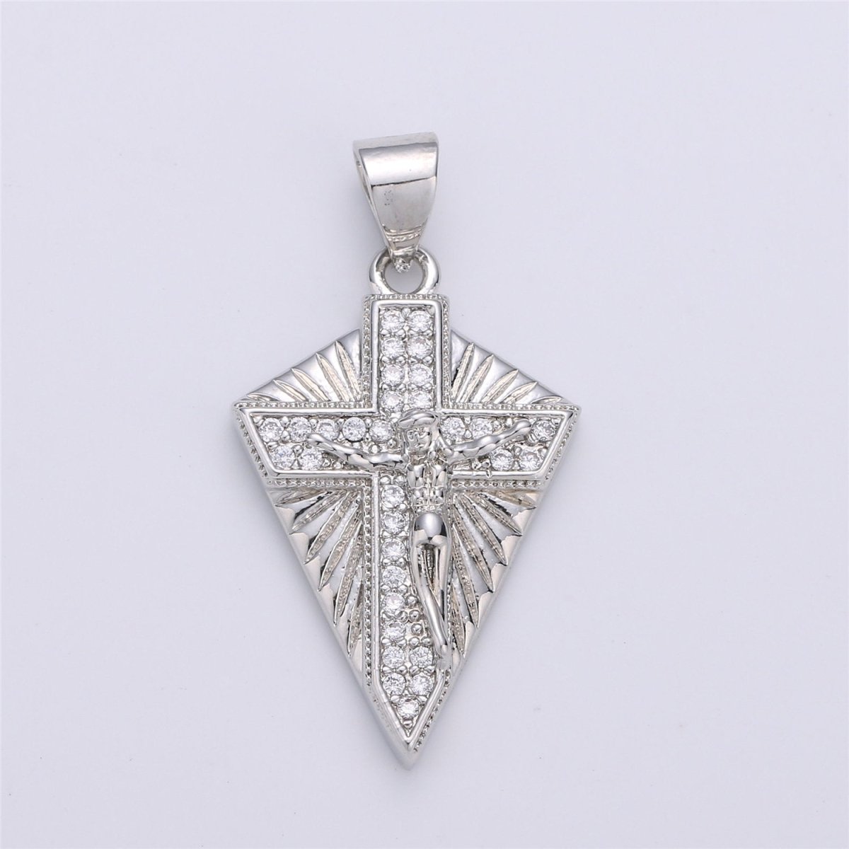 Silver Cross Medallion Charm Necklace Gold Crucifix Pendant for Religious Jewelry Supply I-610