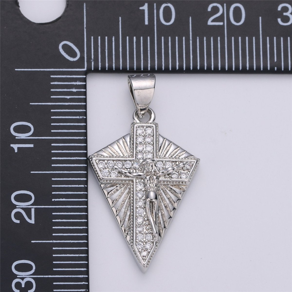 Silver Cross Medallion Charm Necklace Gold Crucifix Pendant for Religious Jewelry Supply I-610