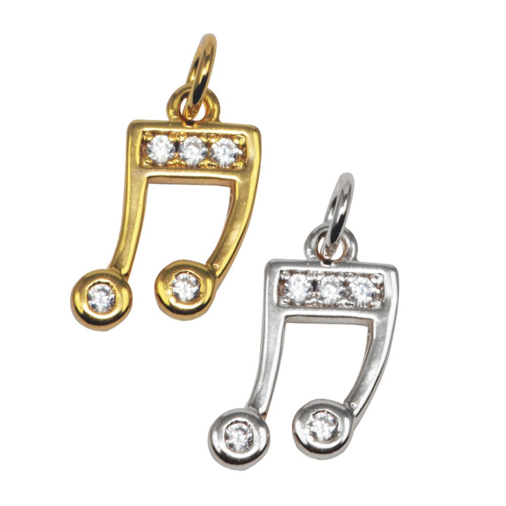 Silver Cubic Gold Filled Musical Note Charm Design Micro Pave Pendant for Earring Necklace Bracelet Charm Supply E-568 E-569