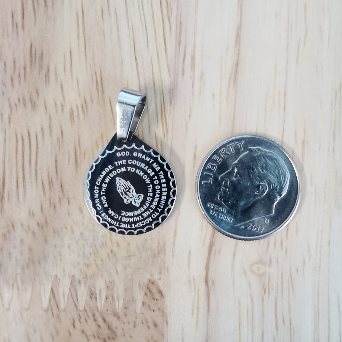 Silver "God Grant Me Serenity, Courage, Wisdom" Religious Quote Charm J-801