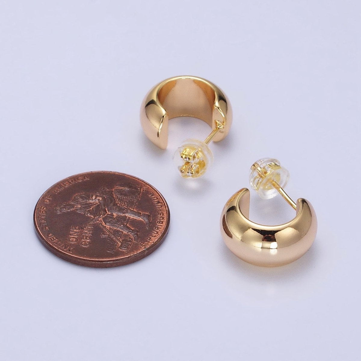 Silver, Gold 13mm Wide Chubby C-Shaped Hoop Earrings | AB464 AB466