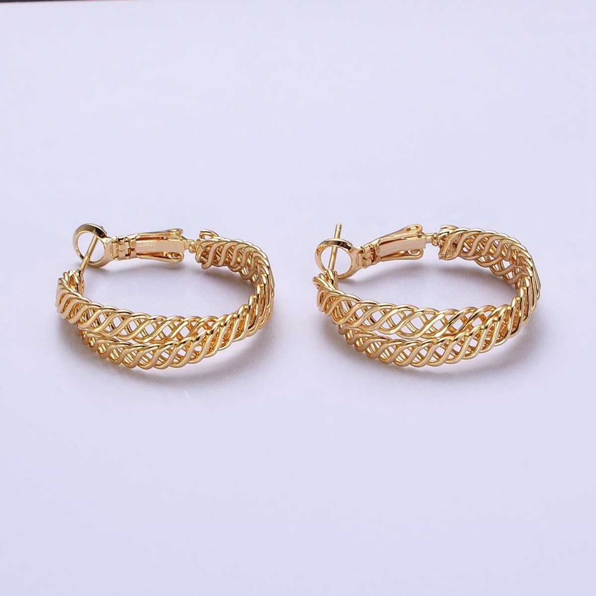 Silver, Gold 25mm Open Braided Woven Chain Link Hinge Hoop Earrings | AB932 AB936