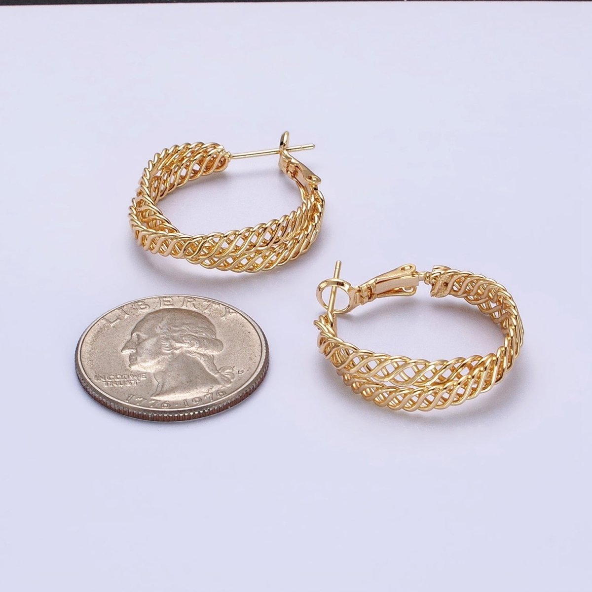 Silver, Gold 25mm Open Braided Woven Chain Link Hinge Hoop Earrings | AB932 AB936