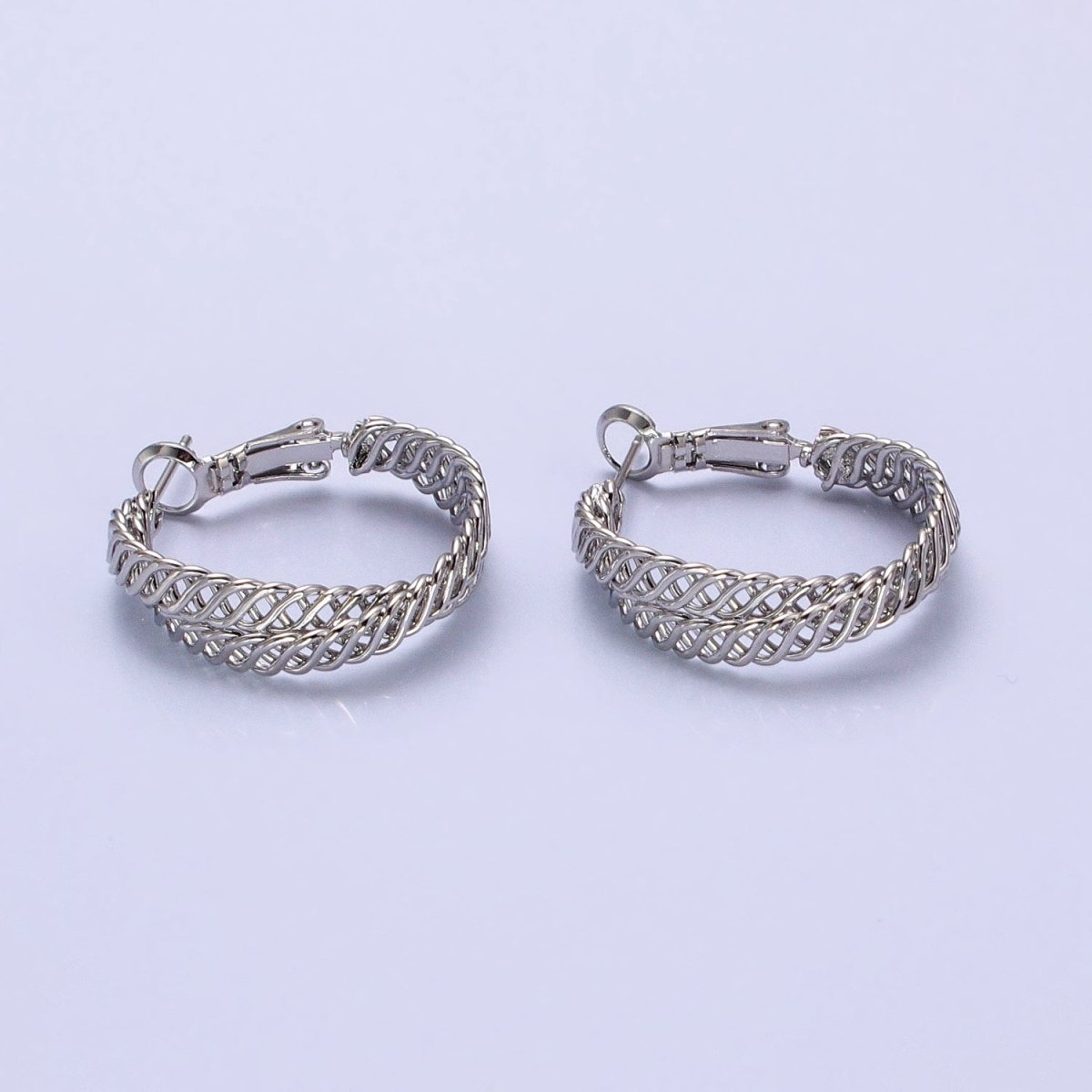 Silver, Gold 25mm Open Braided Woven Chain Link Hinge Hoop Earrings | AB932 AB936