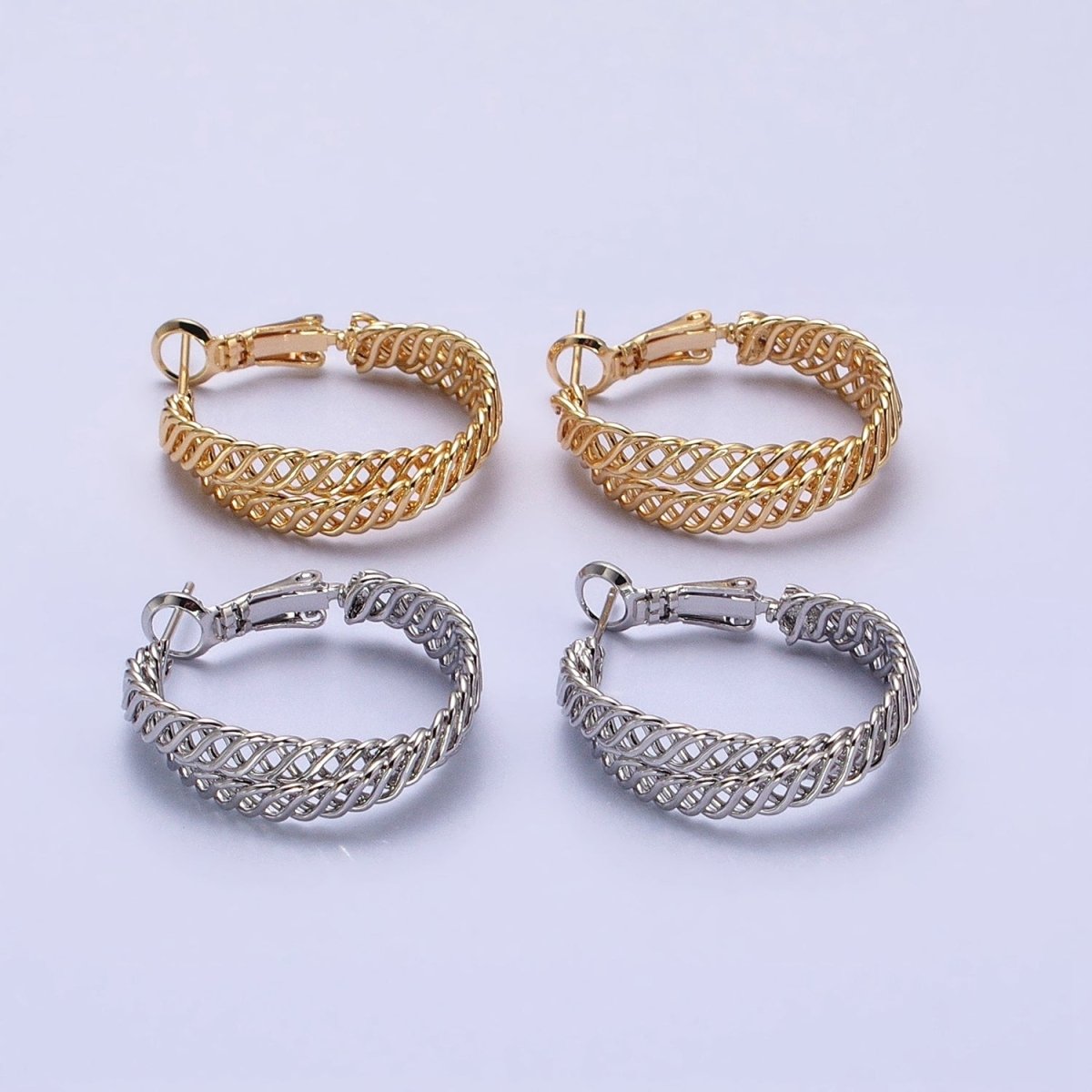 Silver, Gold 25mm Open Braided Woven Chain Link Hinge Hoop Earrings | AB932 AB936