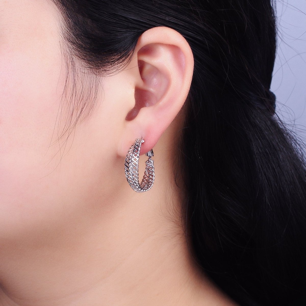 Silver, Gold 25mm Open Braided Woven Chain Link Hinge Hoop Earrings | AB932 AB936