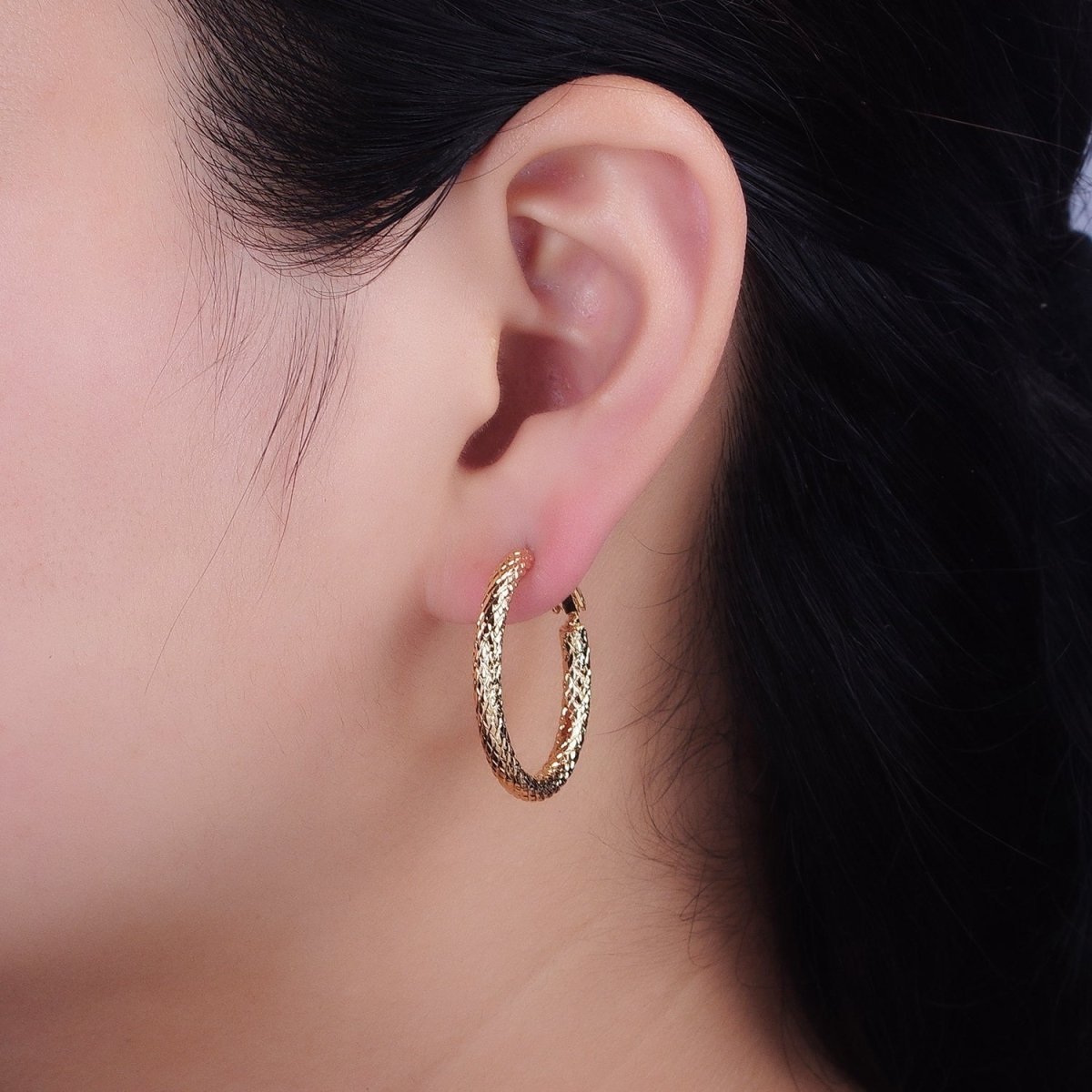 Silver, Gold 30mm Rhombus Textured Hinge Hoop Earrings | AB1094 AD792