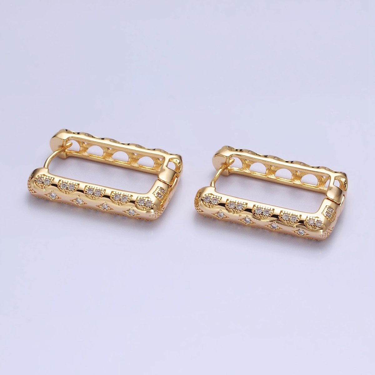 Silver, Gold Diamond Star Micro Paved CZ Oblong Hoop Earrings | AB729 AB836