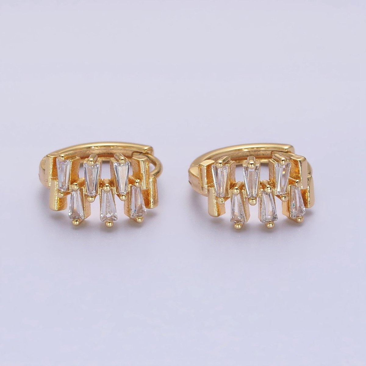 Silver, Gold Double Clear Baguette Lined 15mm Huggie Earrings | AB1091 AD789