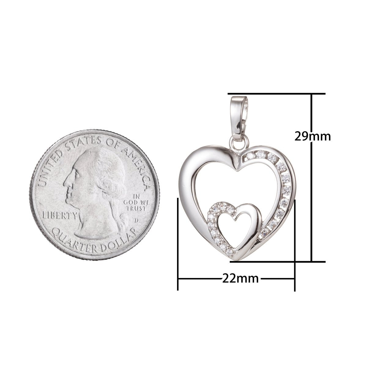 Silver Gold Filled Double Heart Pendants  I-476