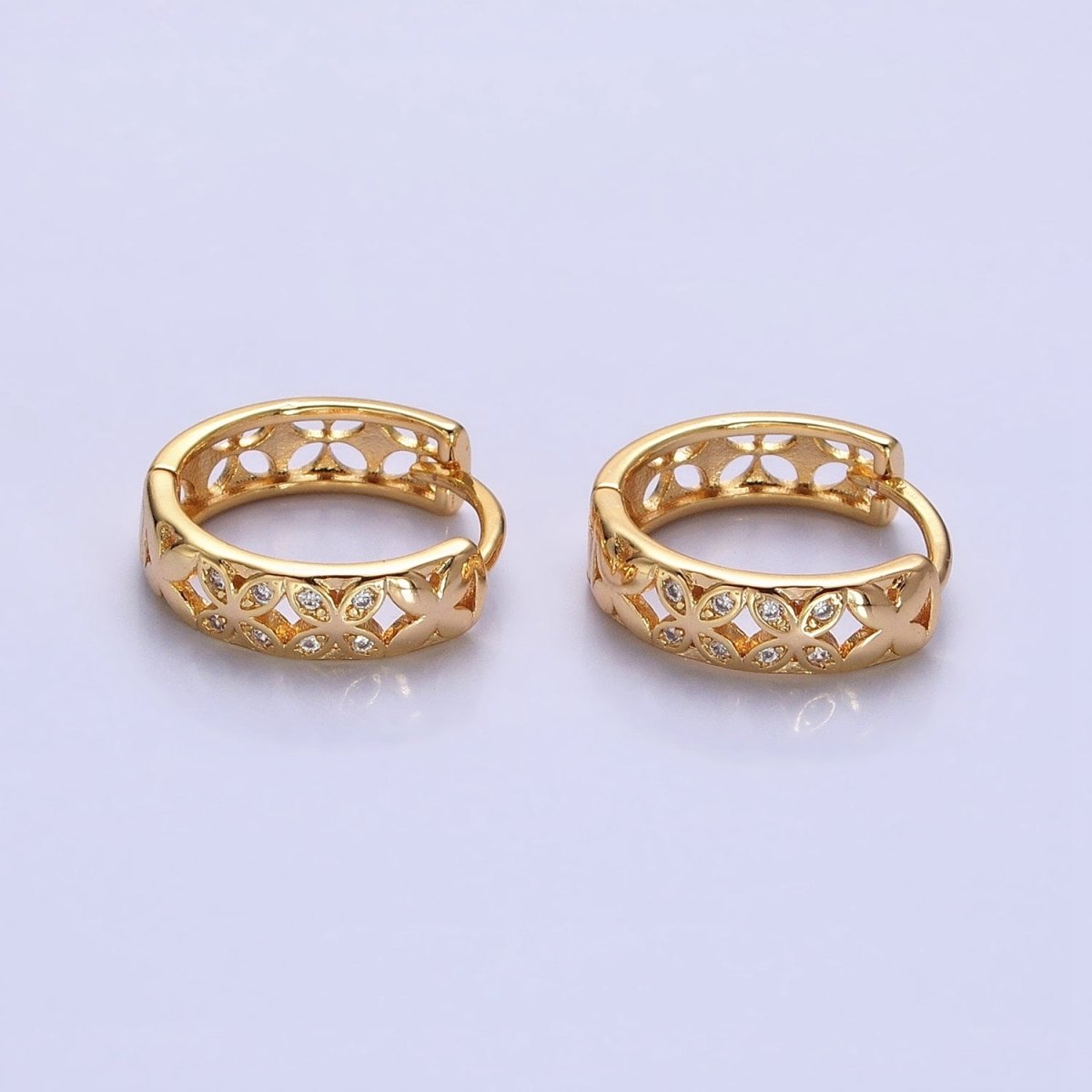 Silver, Gold Flower Butterfly CZ 15.5mm Huggie Hoop Earrings | AB819 AB915