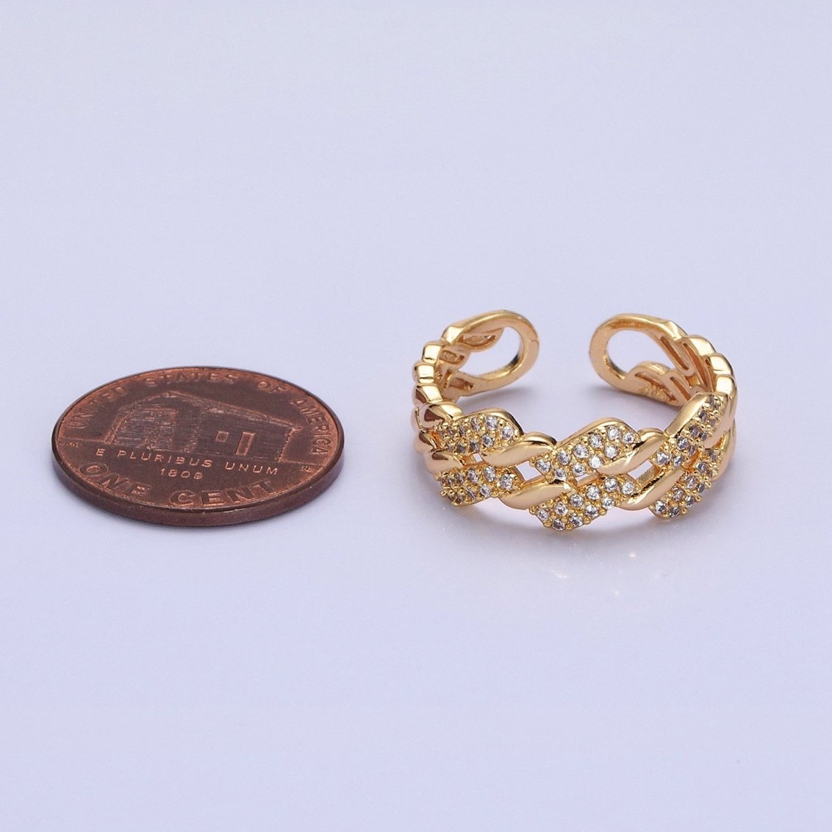 Silver, Gold Micro Paved Flat Curb Micro Paved CZ Chain Link Double Band Ring | O-1501 O-1502 O-1503 O-1504