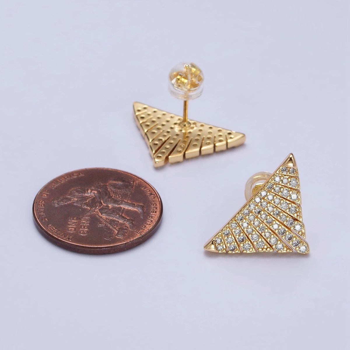 Silver, Gold Micro Paved Triangle Geometric Stud Earrings | AB403 AB777