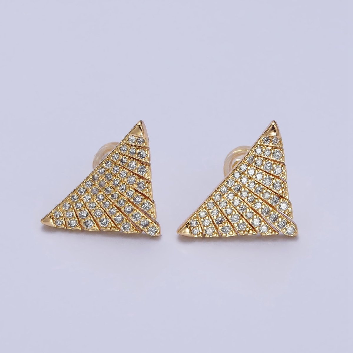Silver, Gold Micro Paved Triangle Geometric Stud Earrings | AB403 AB777