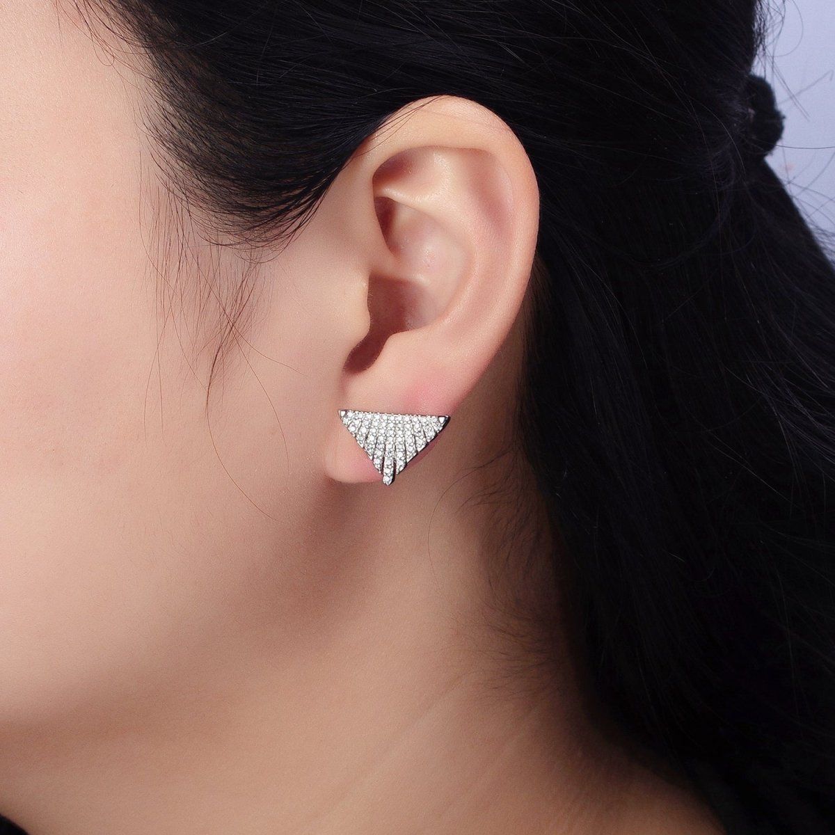 Silver, Gold Micro Paved Triangle Geometric Stud Earrings | AB403 AB777