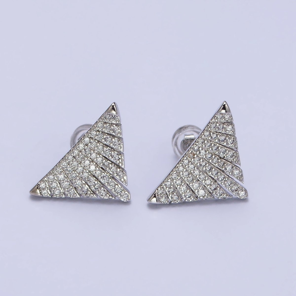 Silver, Gold Micro Paved Triangle Geometric Stud Earrings | AB403 AB777