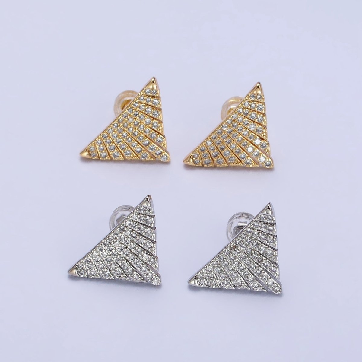 Silver, Gold Micro Paved Triangle Geometric Stud Earrings | AB403 AB777