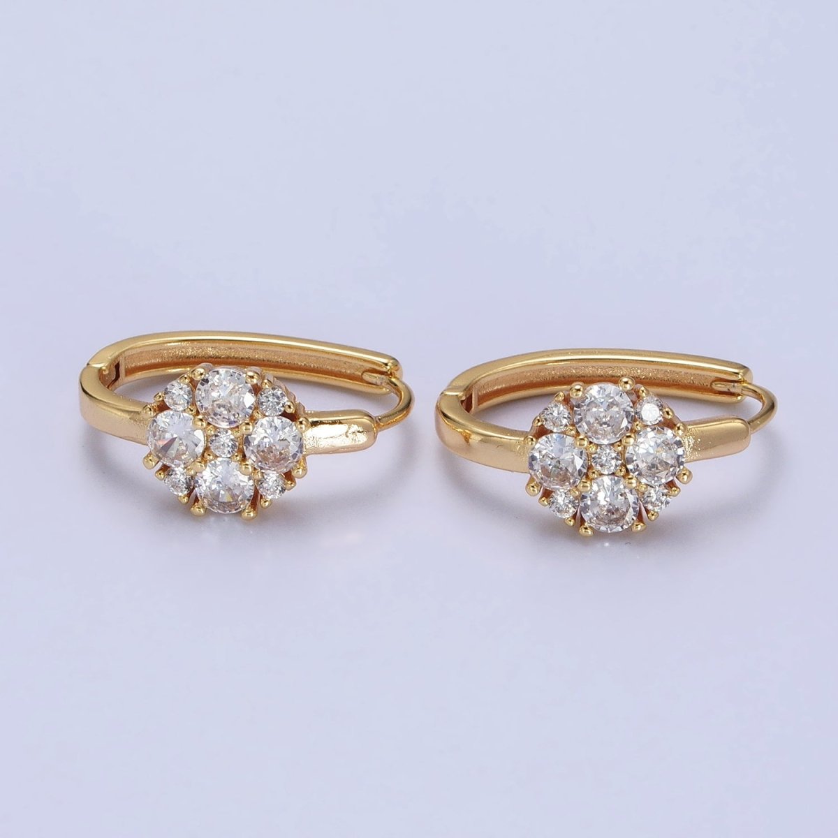 Silver, Gold Round Clear CZ 20mm U-Shaped Oblong Hoop Earrings | AB448 AB458